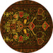 Round Persian Yellow Traditional Rug, tr1751yw