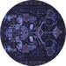 Round Machine Washable Persian Blue Traditional Rug, wshtr1751blu