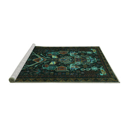 Sideview of Machine Washable Persian Turquoise Traditional Area Rugs, wshtr1751turq
