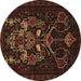 Round Machine Washable Persian Brown Traditional Rug, wshtr1751brn