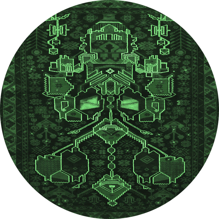 Round Persian Emerald Green Traditional Rug, tr1751emgrn