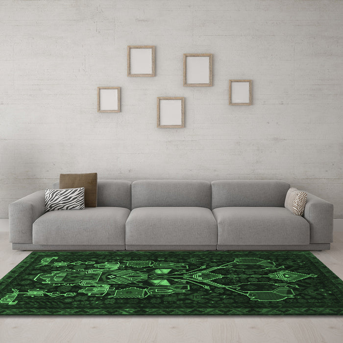 Machine Washable Persian Emerald Green Traditional Area Rugs in a Living Room,, wshtr1751emgrn