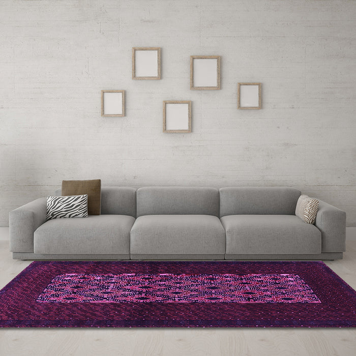 Machine Washable Persian Purple Traditional Area Rugs in a Living Room, wshtr1752pur
