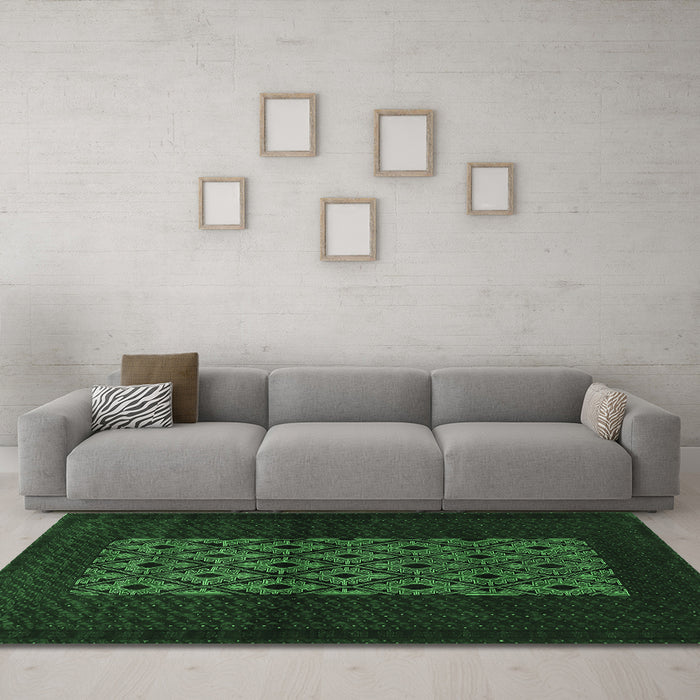 Machine Washable Persian Emerald Green Traditional Area Rugs in a Living Room,, wshtr1752emgrn