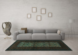 Machine Washable Persian Turquoise Traditional Area Rugs in a Living Room,, wshtr1752turq