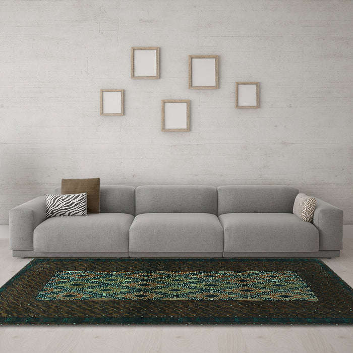 Machine Washable Persian Turquoise Traditional Area Rugs in a Living Room,, wshtr1752turq
