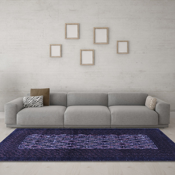 Machine Washable Persian Blue Traditional Rug in a Living Room, wshtr1752blu