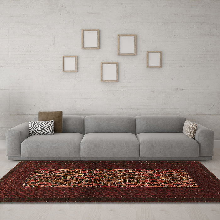 Machine Washable Persian Brown Traditional Rug in a Living Room,, wshtr1752brn