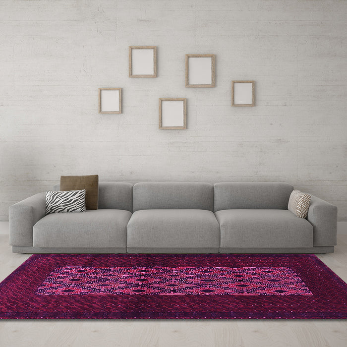 Machine Washable Persian Pink Traditional Rug in a Living Room, wshtr1752pnk
