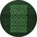 Round Machine Washable Persian Emerald Green Traditional Area Rugs, wshtr1752emgrn