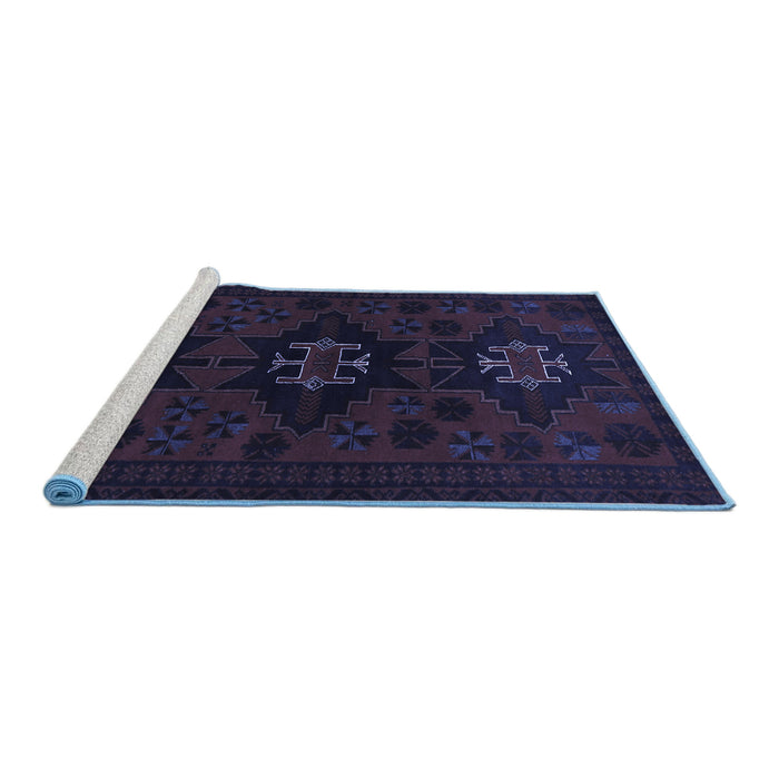 Sideview of Machine Washable Persian Blue Traditional Rug, wshtr1753blu