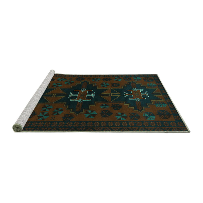 Sideview of Machine Washable Persian Turquoise Traditional Area Rugs, wshtr1753turq