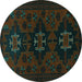 Round Machine Washable Persian Turquoise Traditional Area Rugs, wshtr1753turq