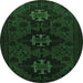 Round Machine Washable Persian Emerald Green Traditional Area Rugs, wshtr1753emgrn