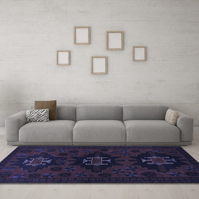 Machine Washable Persian Blue Traditional Rug in a Living Room, wshtr1753blu