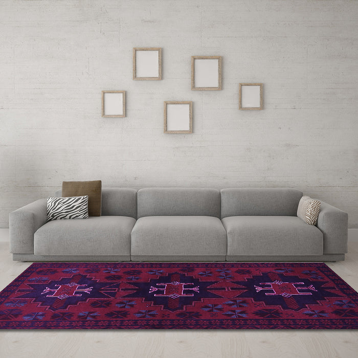 Machine Washable Persian Purple Traditional Area Rugs in a Living Room, wshtr1753pur