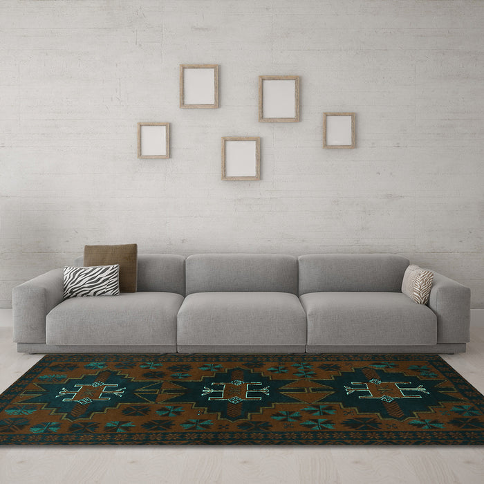 Machine Washable Persian Turquoise Traditional Area Rugs in a Living Room,, wshtr1753turq