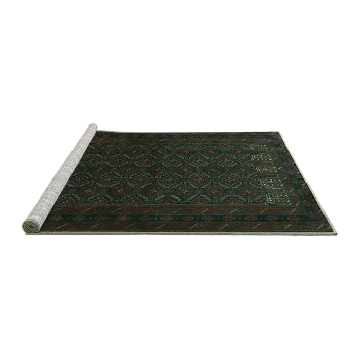 Sideview of Machine Washable Persian Turquoise Traditional Area Rugs, wshtr1754turq