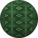 Round Machine Washable Persian Emerald Green Traditional Area Rugs, wshtr1755emgrn