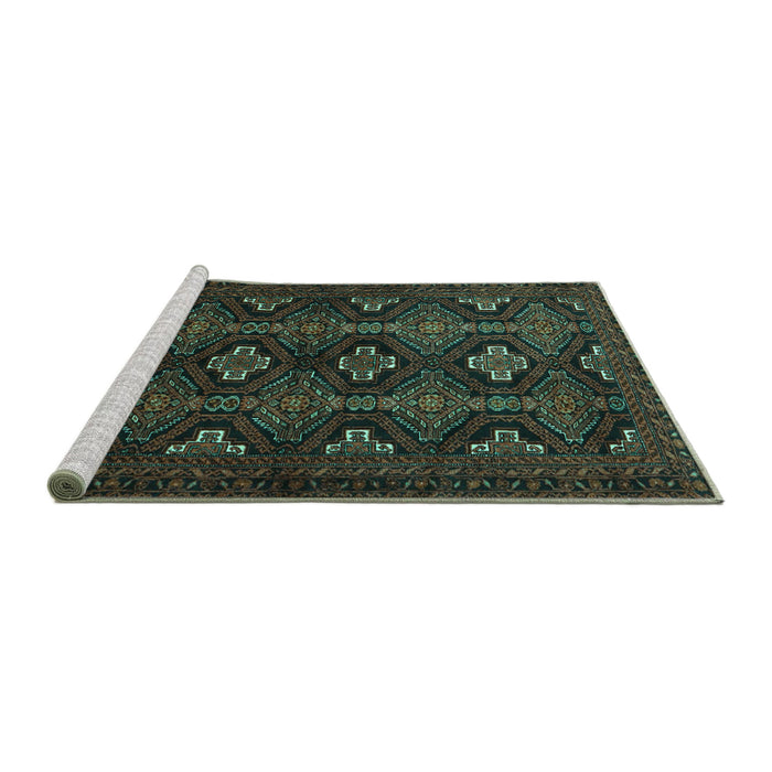 Sideview of Machine Washable Persian Turquoise Traditional Area Rugs, wshtr1755turq