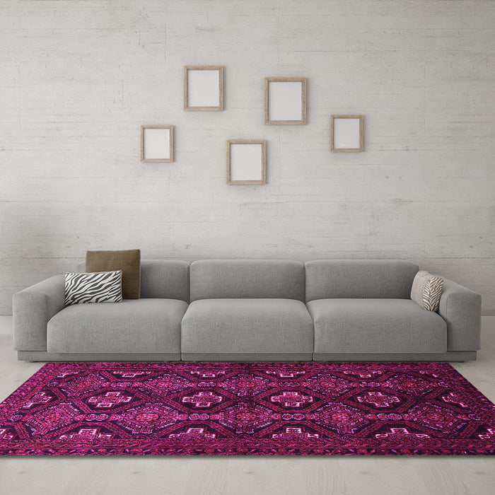 Machine Washable Persian Pink Traditional Rug in a Living Room, wshtr1755pnk