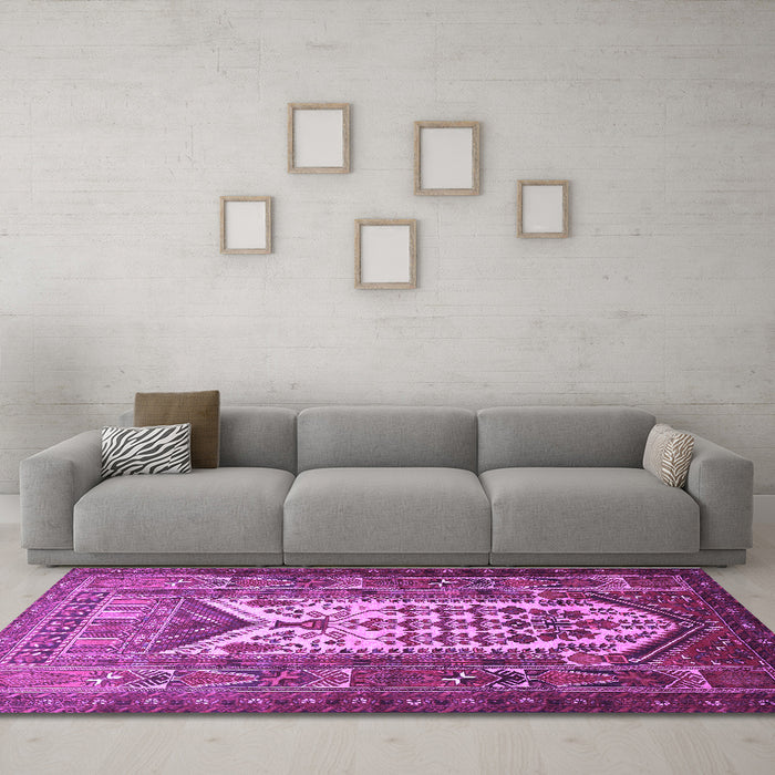 Machine Washable Persian Purple Traditional Area Rugs in a Living Room, wshtr1756pur