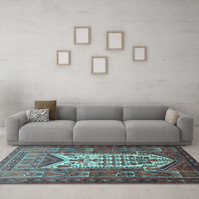 Machine Washable Persian Light Blue Traditional Rug in a Living Room, wshtr1756lblu