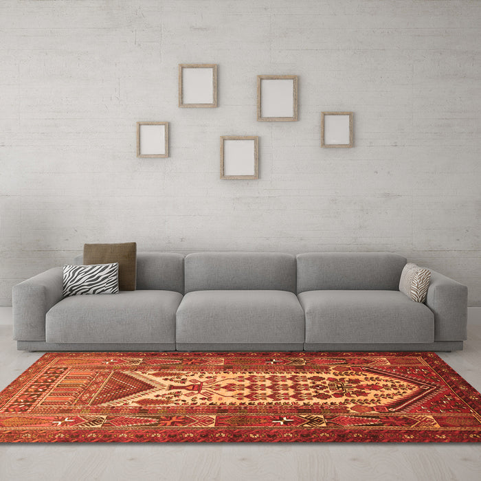 Machine Washable Persian Orange Traditional Area Rugs in a Living Room, wshtr1756org