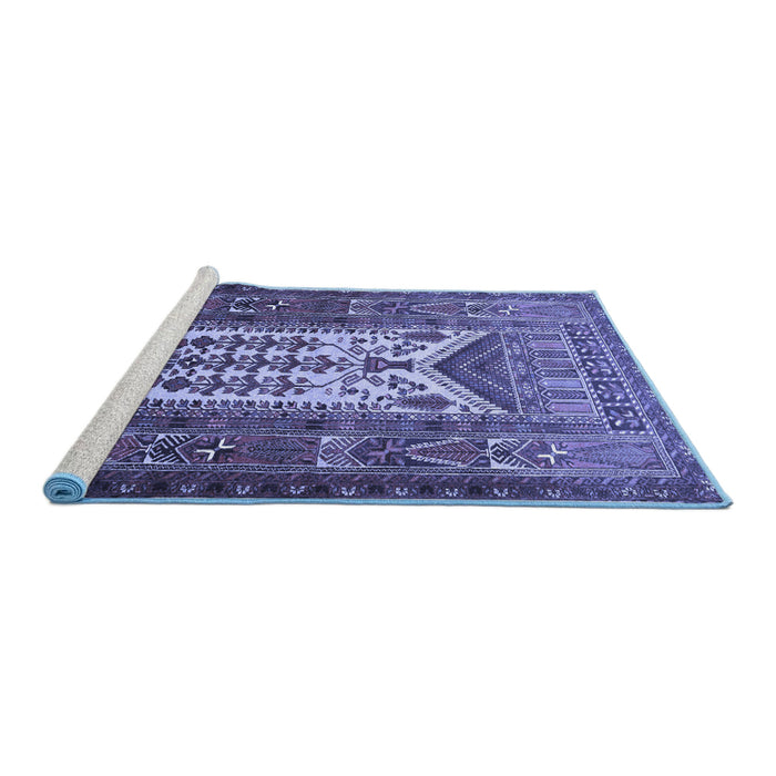 Sideview of Machine Washable Persian Blue Traditional Rug, wshtr1756blu