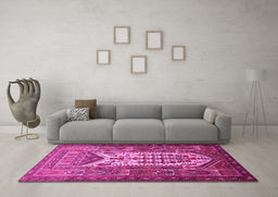 Machine Washable Persian Pink Traditional Rug in a Living Room, wshtr1756pnk