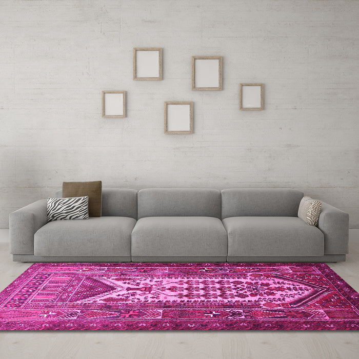 Machine Washable Persian Pink Traditional Rug in a Living Room, wshtr1756pnk