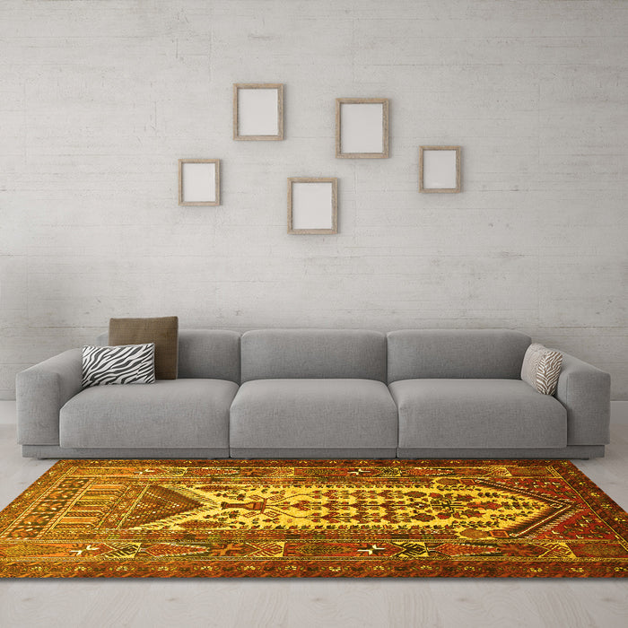 Machine Washable Persian Yellow Traditional Rug in a Living Room, wshtr1756yw