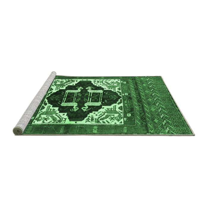 Sideview of Machine Washable Persian Emerald Green Traditional Area Rugs, wshtr1757emgrn