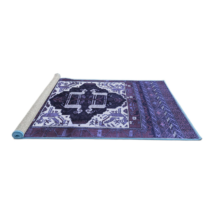 Sideview of Machine Washable Persian Blue Traditional Rug, wshtr1757blu