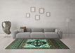 Machine Washable Persian Turquoise Traditional Area Rugs in a Living Room,, wshtr1757turq