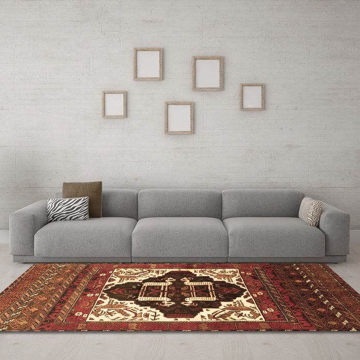 Machine Washable Persian Brown Traditional Rug in a Living Room,, wshtr1757brn