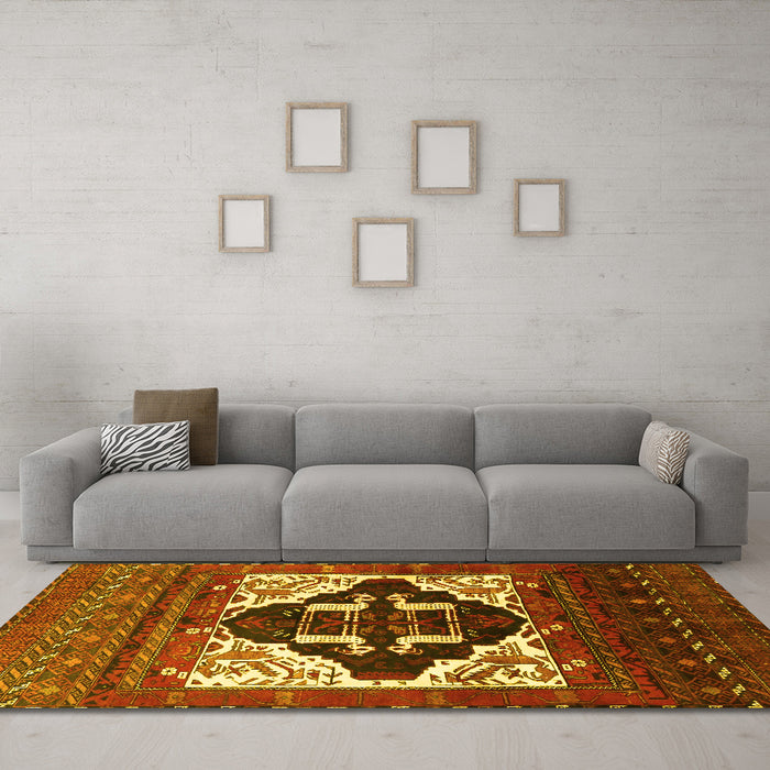 Machine Washable Persian Yellow Traditional Rug in a Living Room, wshtr1757yw
