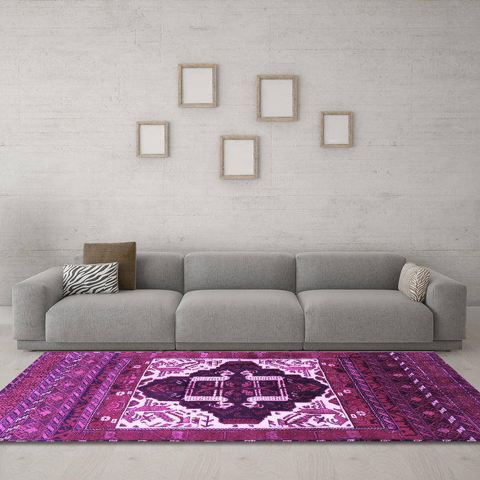 Machine Washable Persian Purple Traditional Area Rugs in a Living Room, wshtr1757pur
