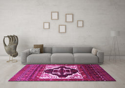 Machine Washable Persian Pink Traditional Rug in a Living Room, wshtr1757pnk
