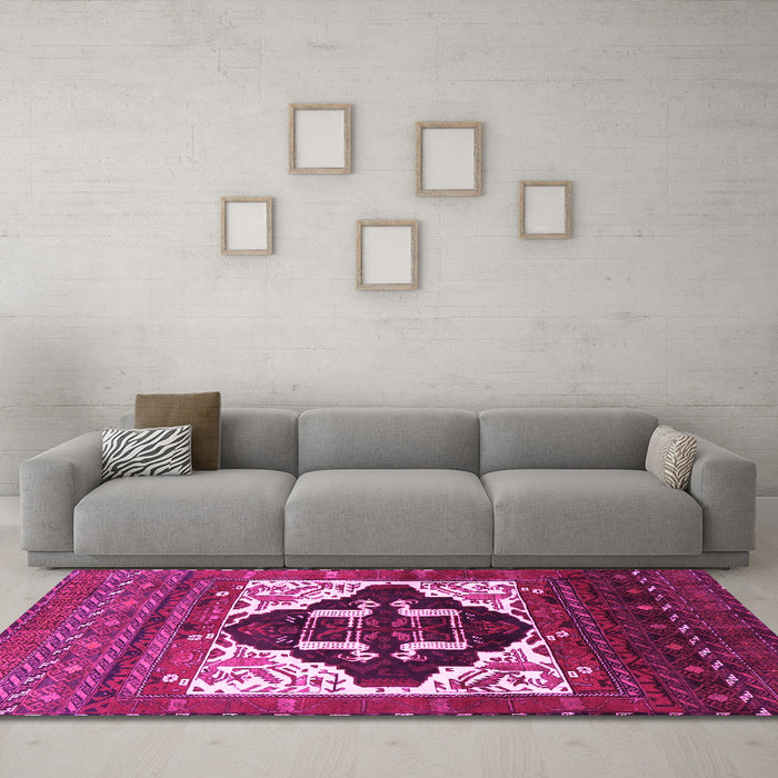 Machine Washable Persian Pink Traditional Rug in a Living Room, wshtr1757pnk