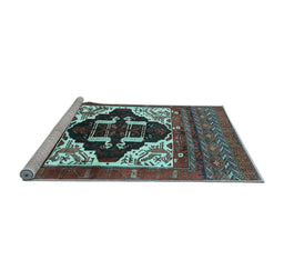 Sideview of Machine Washable Persian Light Blue Traditional Rug, wshtr1757lblu