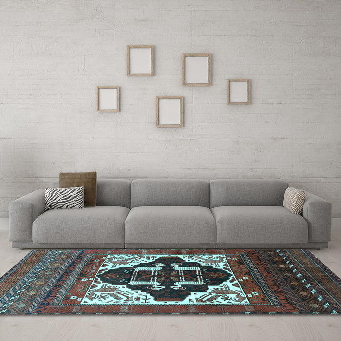 Machine Washable Persian Light Blue Traditional Rug in a Living Room, wshtr1757lblu