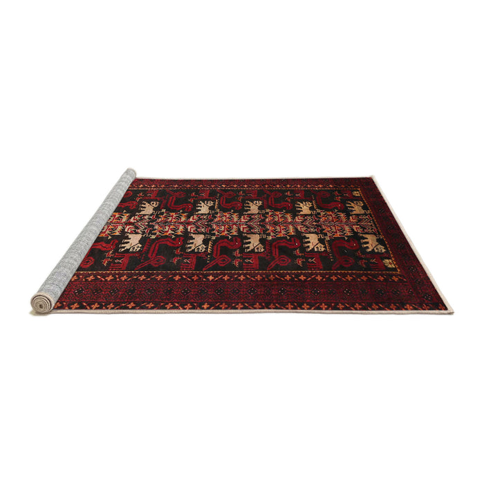 Sideview of Machine Washable Traditional Cranberry Red Rug, wshtr1758