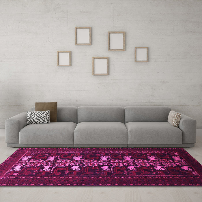 Machine Washable Animal Pink Traditional Rug in a Living Room, wshtr1758pnk