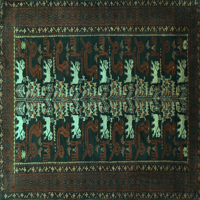 Square Animal Turquoise Traditional Rug, tr1758turq