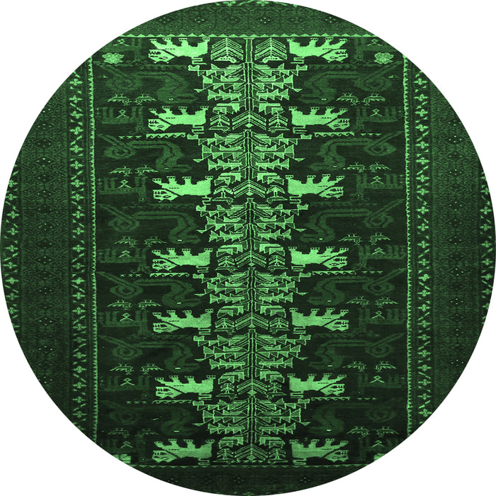 Round Machine Washable Animal Emerald Green Traditional Area Rugs, wshtr1758emgrn