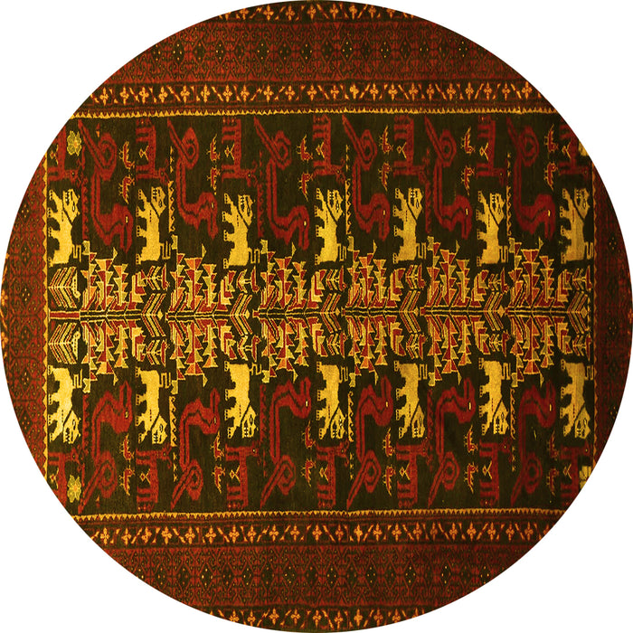 Round Machine Washable Animal Yellow Traditional Rug, wshtr1758yw