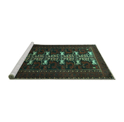 Sideview of Machine Washable Animal Turquoise Traditional Area Rugs, wshtr1758turq