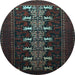 Round Animal Light Blue Traditional Rug, tr1758lblu