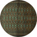 Round Southwestern Turquoise Country Rug, tr1759turq